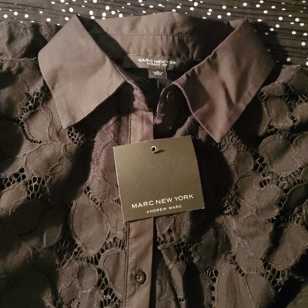Marc New York Black Lace Button-Up Shirt / Size Med. Long Sleeve - Picture 4 of 16